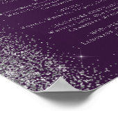 Wedding Bar Menu Donker Paarse Zilveren Glitter Poster (Hoek)