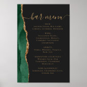 Wedding Bar Menu Emerald Green Gold Agate Dark Poster (Voorkant)