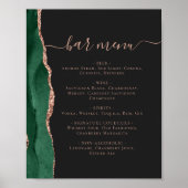 Wedding Bar Menu Emerald Rose Gold Agate Dark Poster (Voorkant)