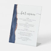 Wedding Bar Menu Navy Blue Roos Gold Agaat Reclamebord Met Voetstuk (Voorkant)