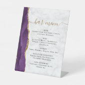 Wedding Bar Menu Purple Gold Agate Marble Reclamebord Met Voetstuk (Voorkant)