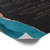 Wedding Bar Menu Teal Blue Rose Gold Agate Dark Poster (Hoek)