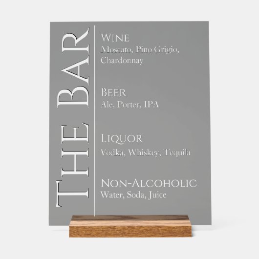 Wedding Bar Sign - Custom Acrylic Drink Display (Voorkant)