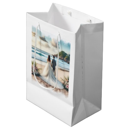 Wedding Beach Couple Medium Cadeauzakje (Voorkant Gekanteld)