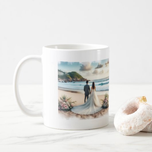 Wedding Beach Couples Koffiemok (Met donut)