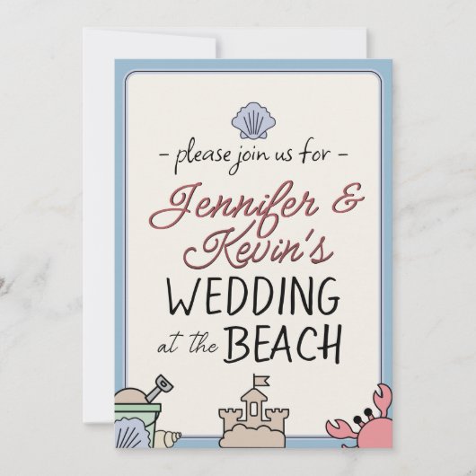 Wedding Beach Party Invite Cute Sandcastle Crab  Kaart (Voorkant)