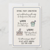 Wedding Beach Party Invite Cute Sandcastle Crab  Kaart (Achterkant)
