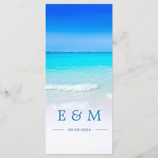 Wedding Beach Zee Blue Ocean Summer Monogram Menu (Achterkant)