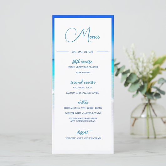 Wedding Beach Zee Blue Ocean Summer Monogram Menu (Staand voorkant)