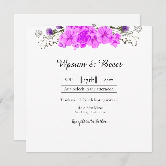 Wedding Beauful Floral Iivitation Kaart (Voorkant / Achterkant)