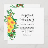 Wedding Beauful Floral Square Invitation Kaart (Voorkant / Achterkant)