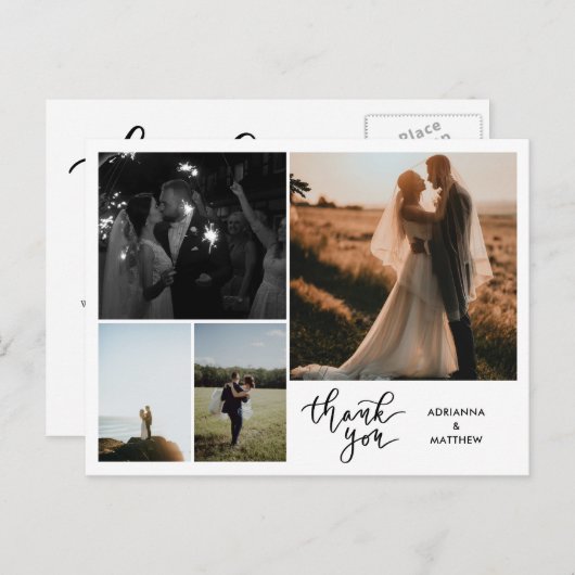 Wedding Bedankt Script | Moderne fotocollage Briefkaart (Voorkant / Achterkant)