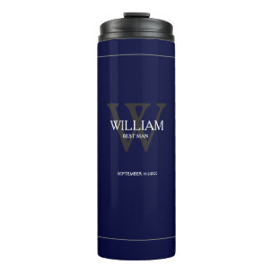 Wedding Best Man Gift Modern Monogram Cool Navy Thermosbeker