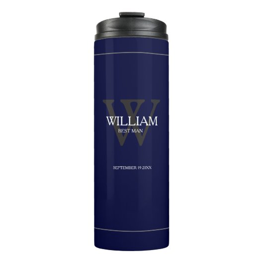 Wedding Best Man Gift Modern Monogram Cool Navy Thermosbeker (Voorkant)