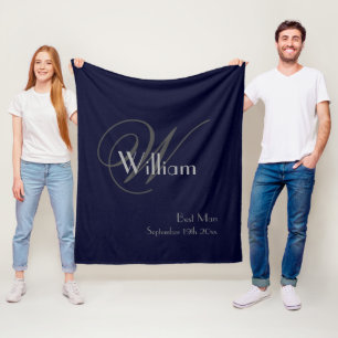 Wedding Best Man Gift Modern Monogram Navy Blue Fleece Deken