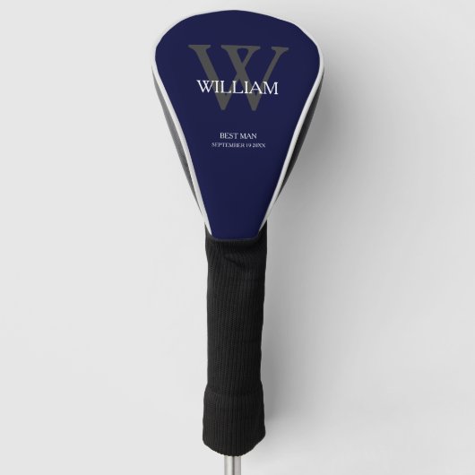 Wedding Best Man Monogram Name Modern Navy Blue Golfheadcover (Voorkant)