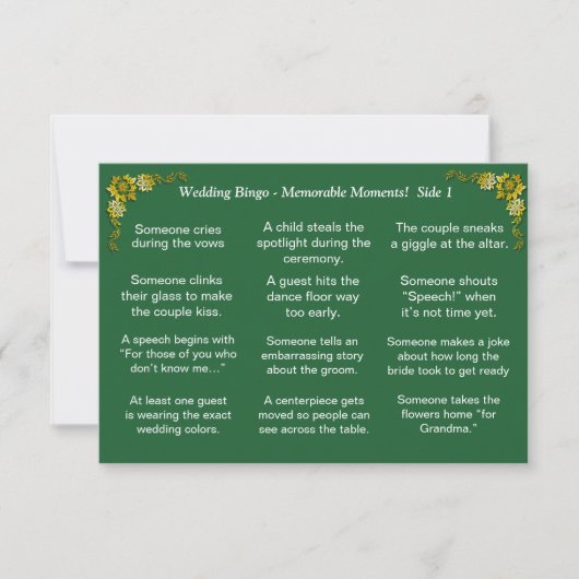 Wedding BINGO! Game for Guests Emerald Green Kaart (Voorkant)