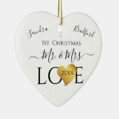Wedding Black Gold Heart kerstnaam Mr Mrs Ce Keramisch Ornament (Rechts)