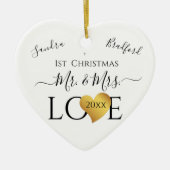 Wedding Black Gold Heart kerstnaam Mr Mrs Ce Keramisch Ornament (Voorkant)