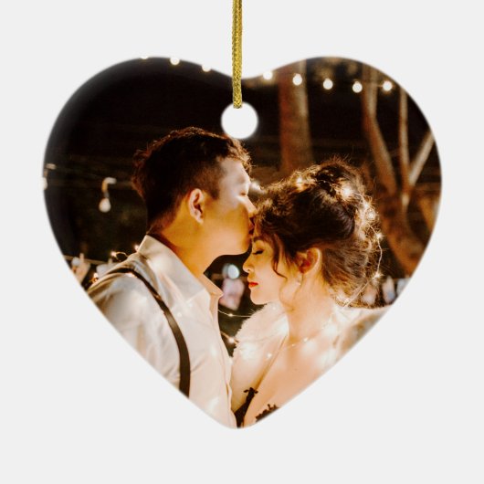 Wedding Black Gold Heart kerstnaam Mr Mrs. Keramisch Ornament (Achterkant)