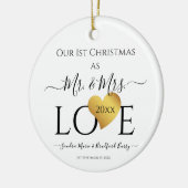 Wedding Black Gold Heart kerstnaam Mr Mrs. Keramisch Ornament (Links)