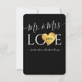 Wedding Black Gold Heart Script Name Mr en Mrs. Bedankkaart (Achterkant)