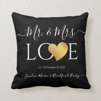 Wedding Black Gold Heart Script Name Mr en Mrs. Kussen