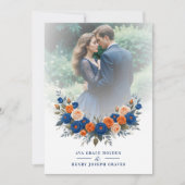 Wedding Blue & Orange Flowers Romantic Garland Kaart (Voorkant)