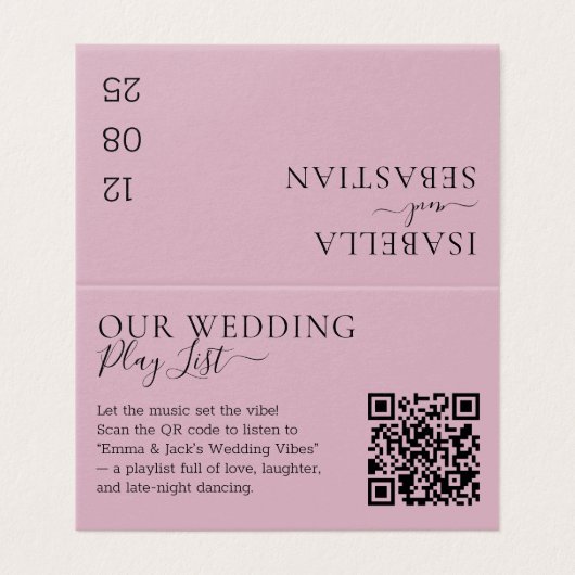 Wedding Blush Pink QR Code Playlist Kaart (Buitenkant ongevouwen)