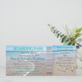 Wedding Boarding Pass Ticket-Destination Hearts Kaart (Staand voorkant)