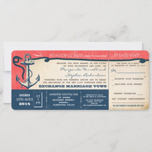 Wedding Boarding Pass- tickets met RSVP Kaart (Voorkant)