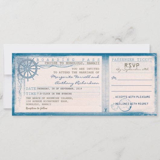 Wedding Boarding Pass- tickets met RSVP Kaart (Voorkant)