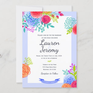 Wedding Bold Colorful Floral Sketch Casual Bouquet Kaart