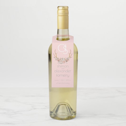 Wedding Bottle Hanger | Monogram Koraal Floral BOH (Op fles)