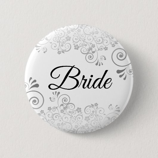 Wedding Bride Button Silver Floral Filigree (Voorkant)