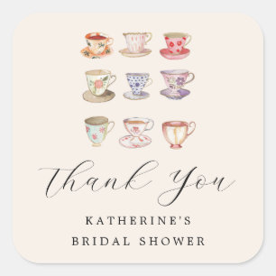 Wedding Brunch Vrijgezellenfeest Tea Cups Chinoise Vierkante Sticker