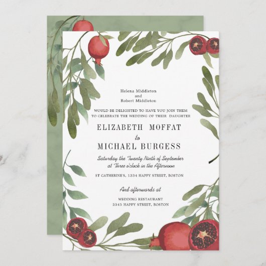 Wedding Burgundy Botanical Marble Boho Greenery Kaart (Voorkant / Achterkant)