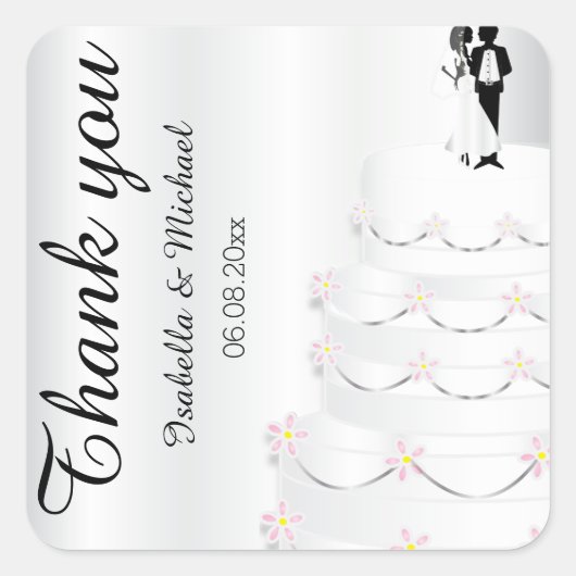 Wedding Cake Bedankt Vierkante Sticker (Voorkant)