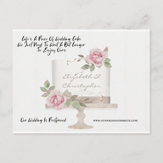 Wedding Cake Funny Change of Date Postponed Briefkaart (Voorkant)