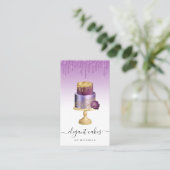 Wedding Cake Glitter Drip Purple Bakery Visitekaartje (Staand voorkant)