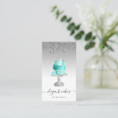 Wedding Cake Glitter Drip Silver Turquoise Bakery Visitekaartje (Staand voorkant)