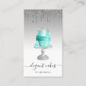 Wedding Cake Glitter Drip Silver Turquoise Bakery Visitekaartje (Voorkant)