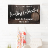 Wedding Celebration Typografie Rustic Wood Barrel Spandoek (Insitu)