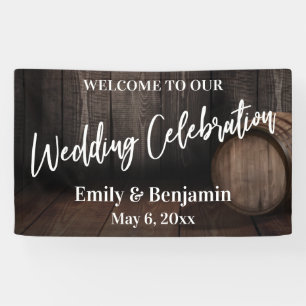 Wedding Celebration Typografie Rustic Wood Barrel Spandoek