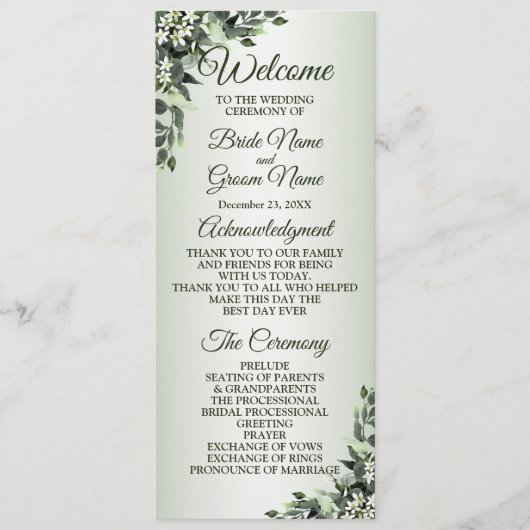 Wedding Ceremony Floral Greenery Eucalyptus Leaves Programma (Voorkant)