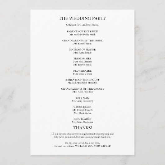 Wedding Ceremony Order of Service Program Chic Programma (Achterkant)