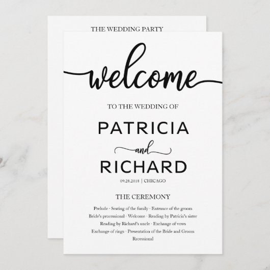 Wedding Ceremony Order of Service Program Chic Programma (Voorkant / Achterkant)