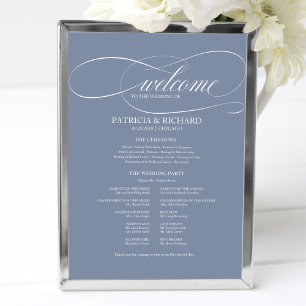 Wedding Ceremony Program Board Dusty Blue Poster