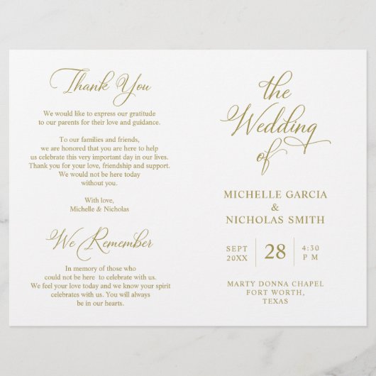 Wedding Ceremony Program Classy Elegant Gold (Voorkant)