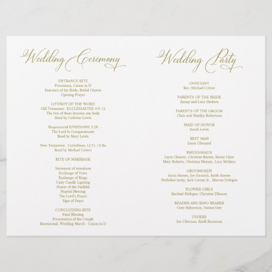 Wedding Ceremony Program Classy Elegant Gold (Achterkant)